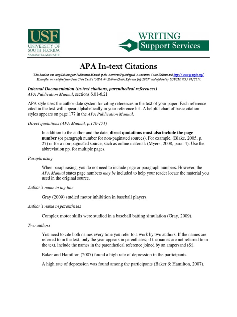 Apa In Text Citations Pdf Apa Style Sic
