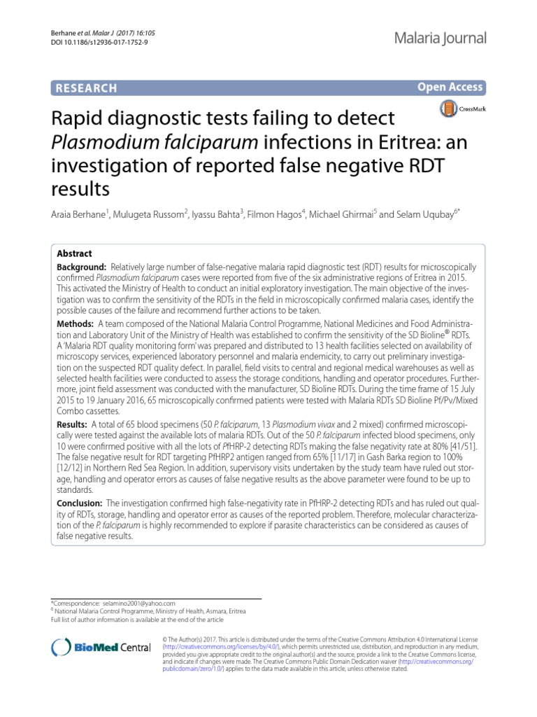 Rapid Diagnostic Tests Failing To Detect Investigation of Reported ...