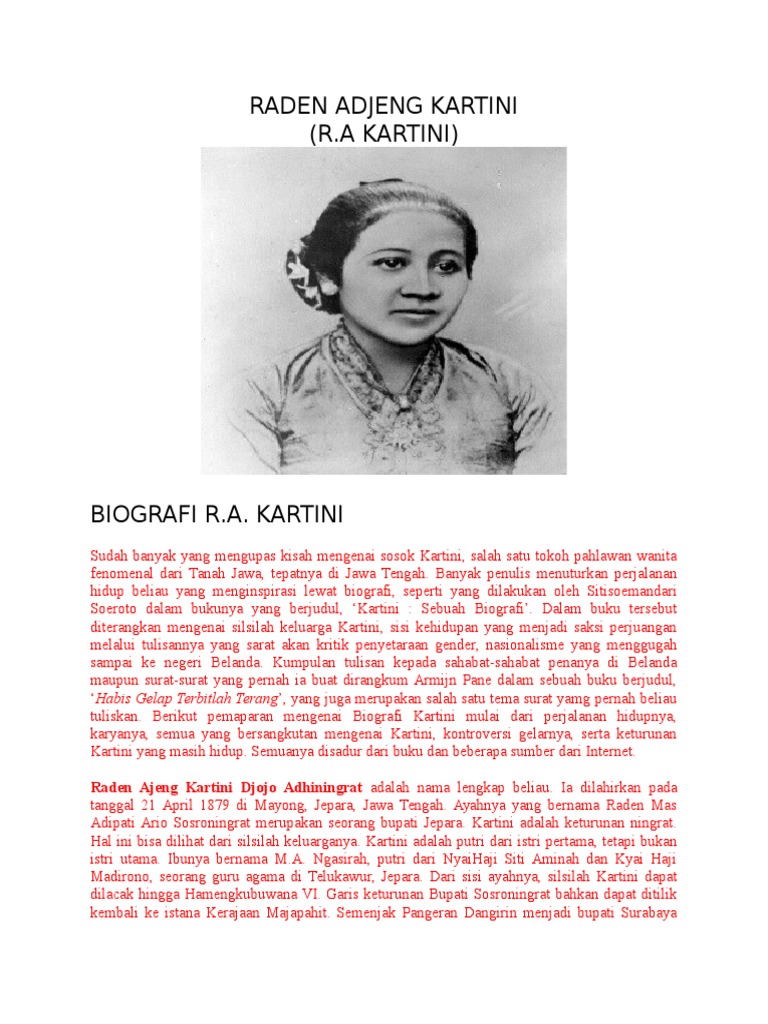 biography text ra kartini