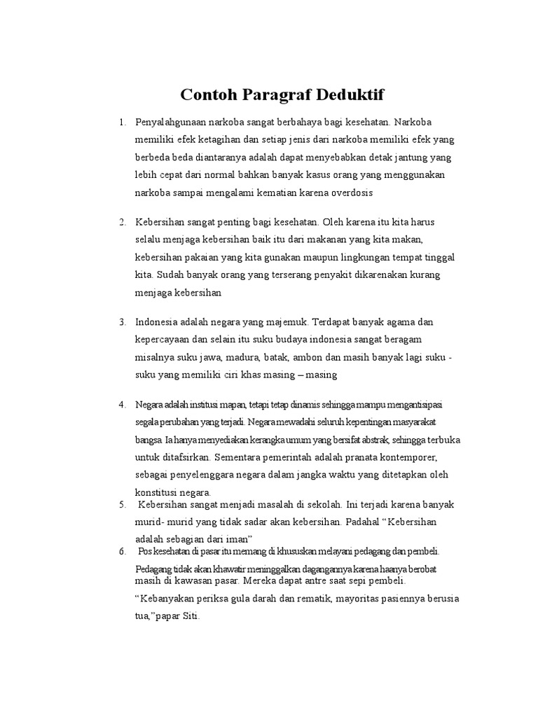 Contoh Paragraf Deduktif