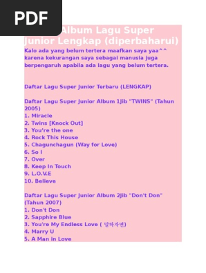 Daftar Album Lagu Super Junior Lengkap
