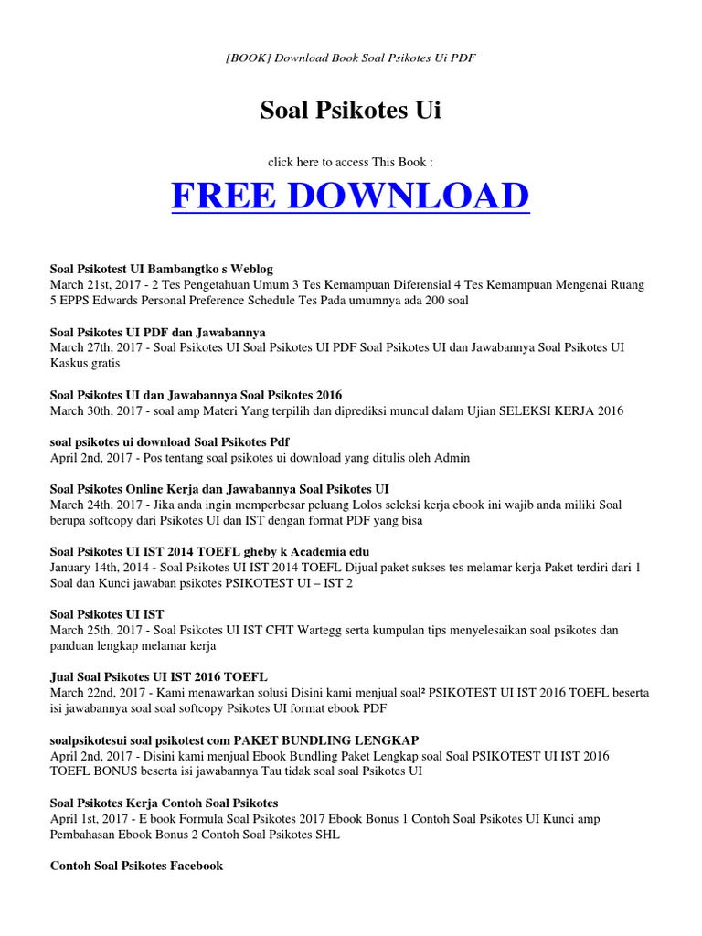 Download Contoh Soal Psikotes Polri Pdf