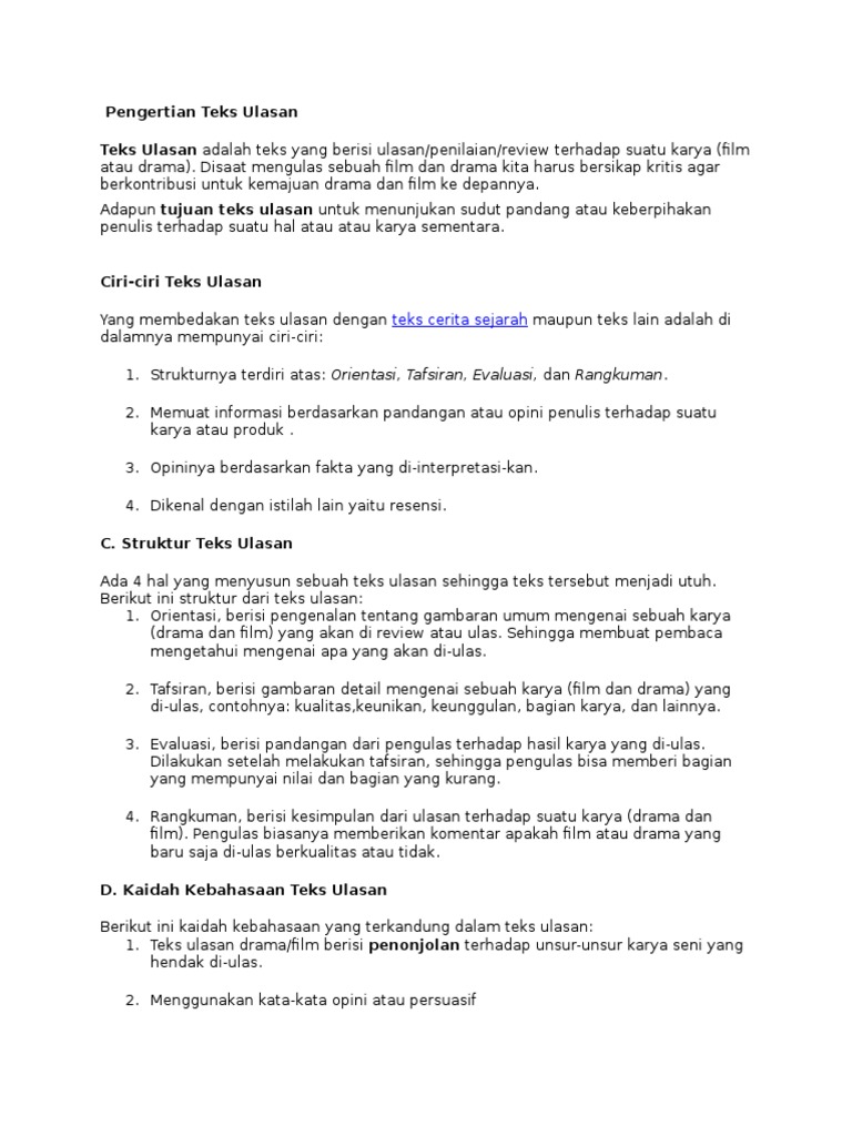 Pengertian Teks Ulasan