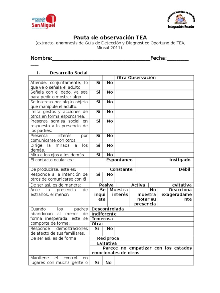 Pauta de Observación TEA Expresión facial Adultos