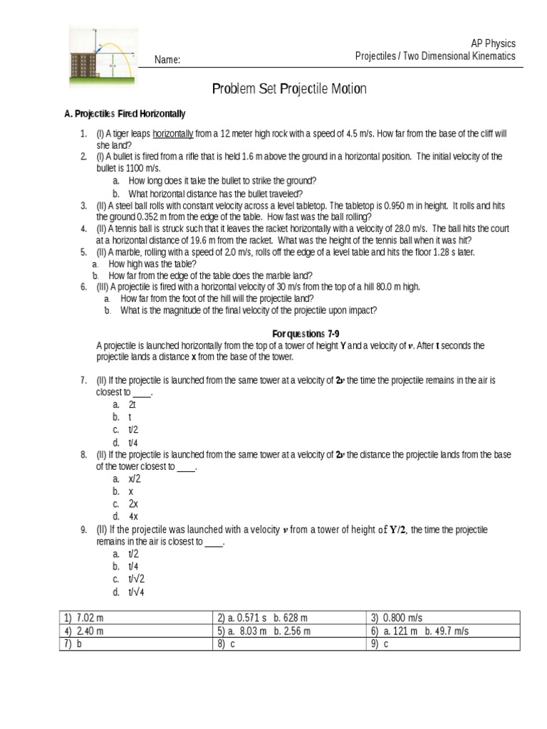 Problem Set Ap Projectile Motion Doc Projectiles Speed
