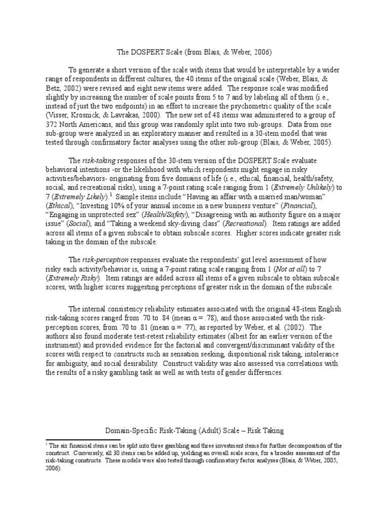 DOSPERT Scale: Risk-Taking Assessment | PDF | Risk | Validity (Statistics)