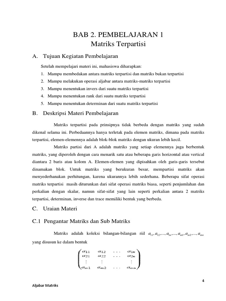 BAB 2. Matriks Partisi | PDF