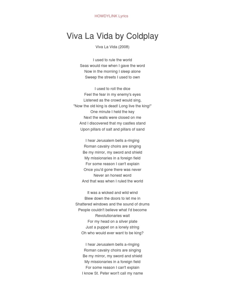 Viva La Vida by Coldplay | PDF | Poetry | Young Adult