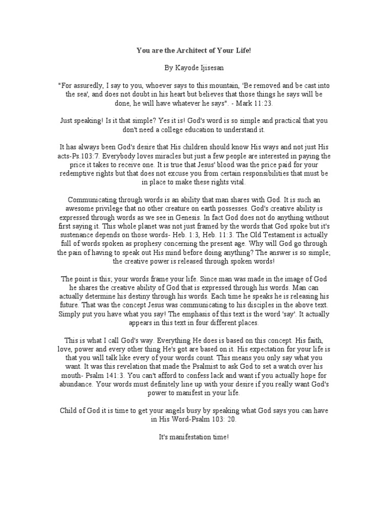 You Are the Architect of Your Life | PDF | Psalms | God