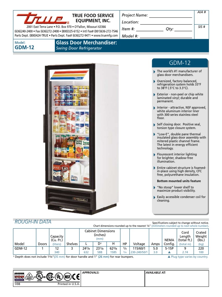 Glass Door Merchandiser True Food Service Equipment, Inc PDF