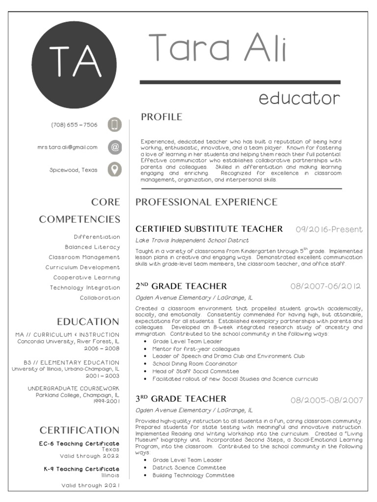 Tara Ali Resume | PDF | Teachers | Curriculum