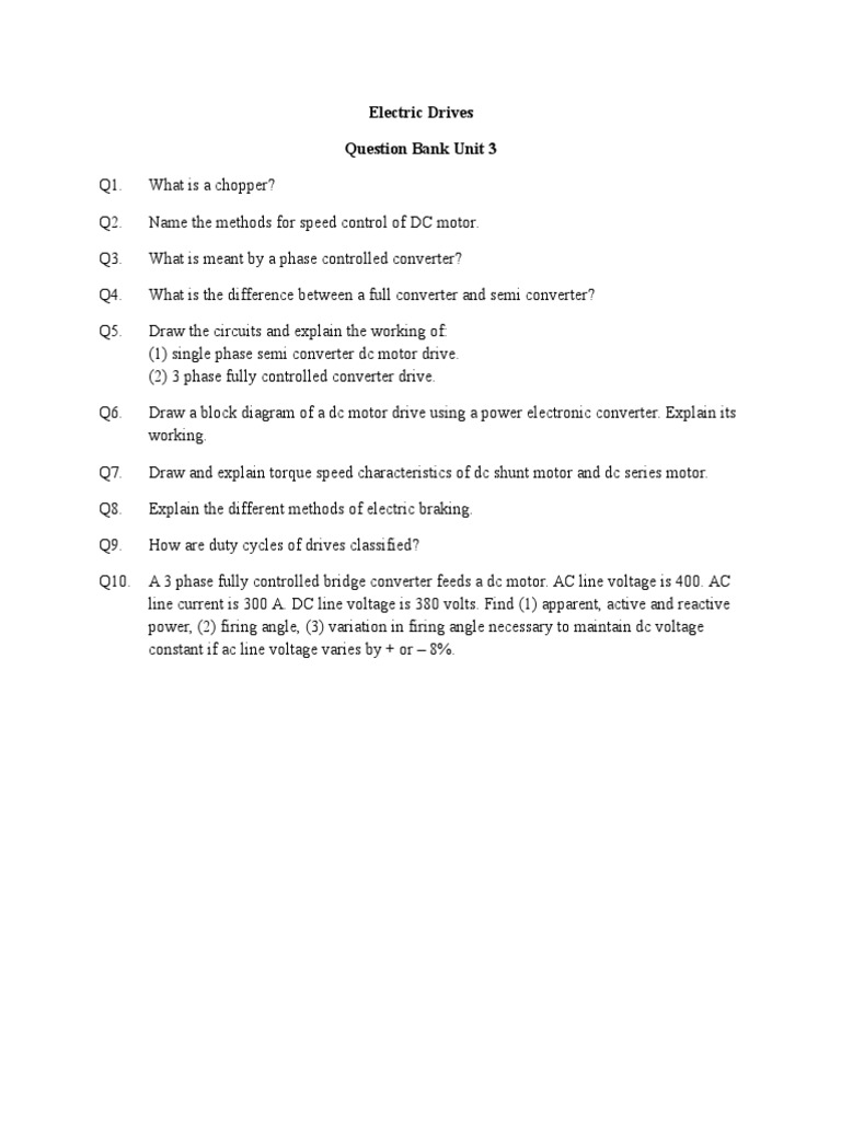 Electric Drives Question Bank PDF