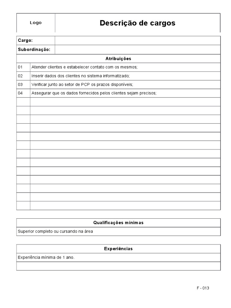 Modelo De Descri o De Cargo PDF