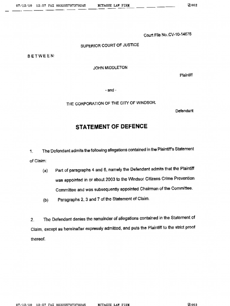 Statement of Defence | PDF | Finance & Money Management | Social Science