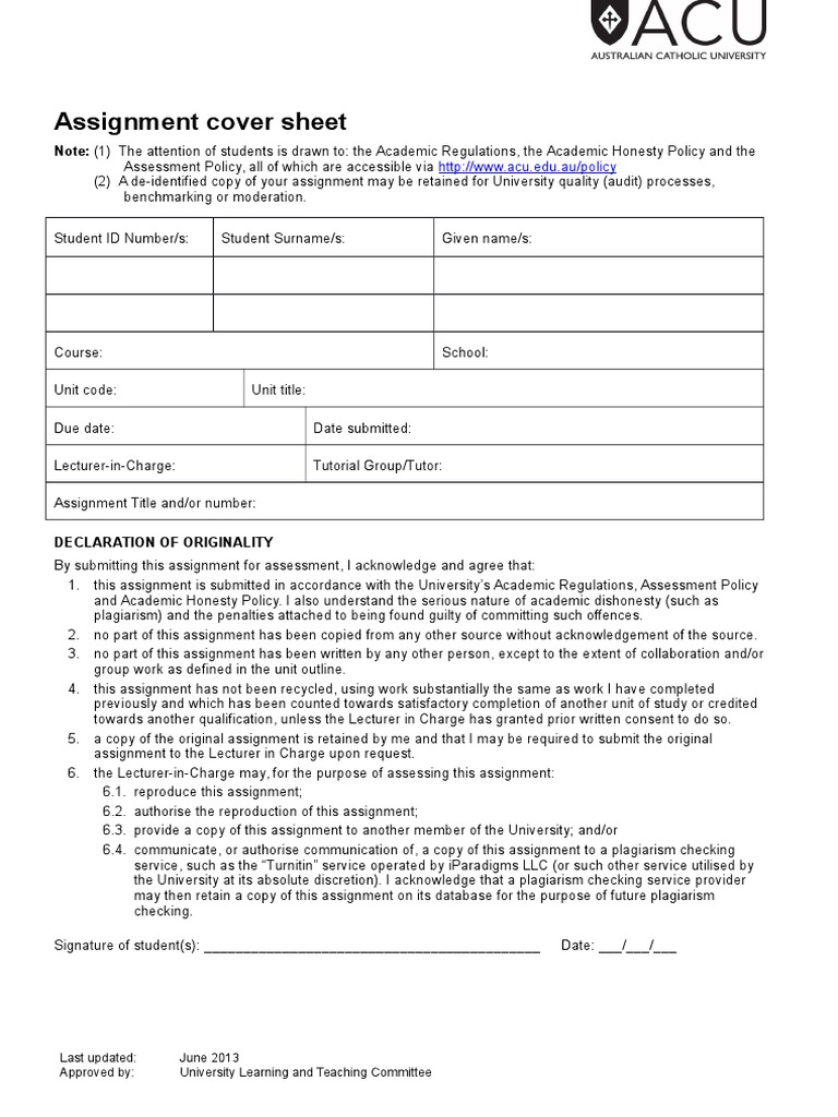 Assignment cover sheet picture