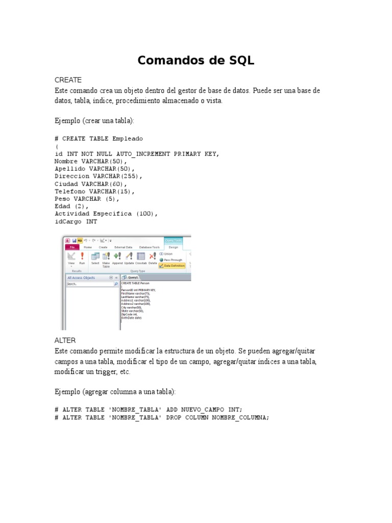 Comandos de SQL | PDF | Métodos y materiales de enseñanza | Informática