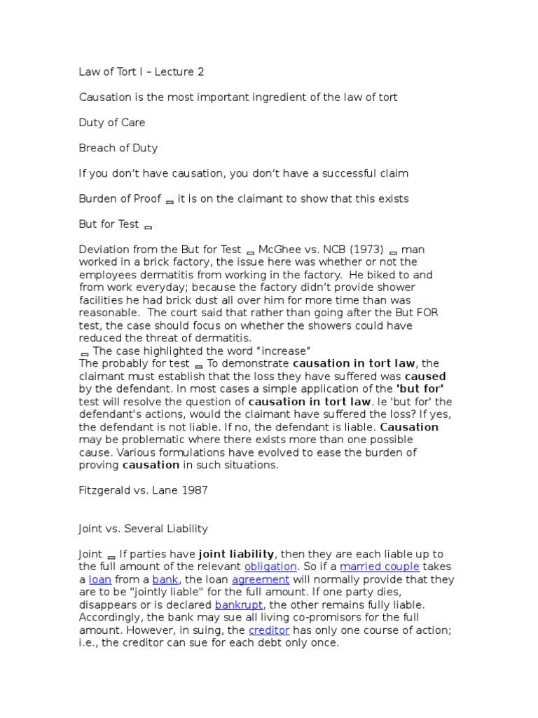 Causation in Tort Law Explained | PDF | Joint And Several Liability ...