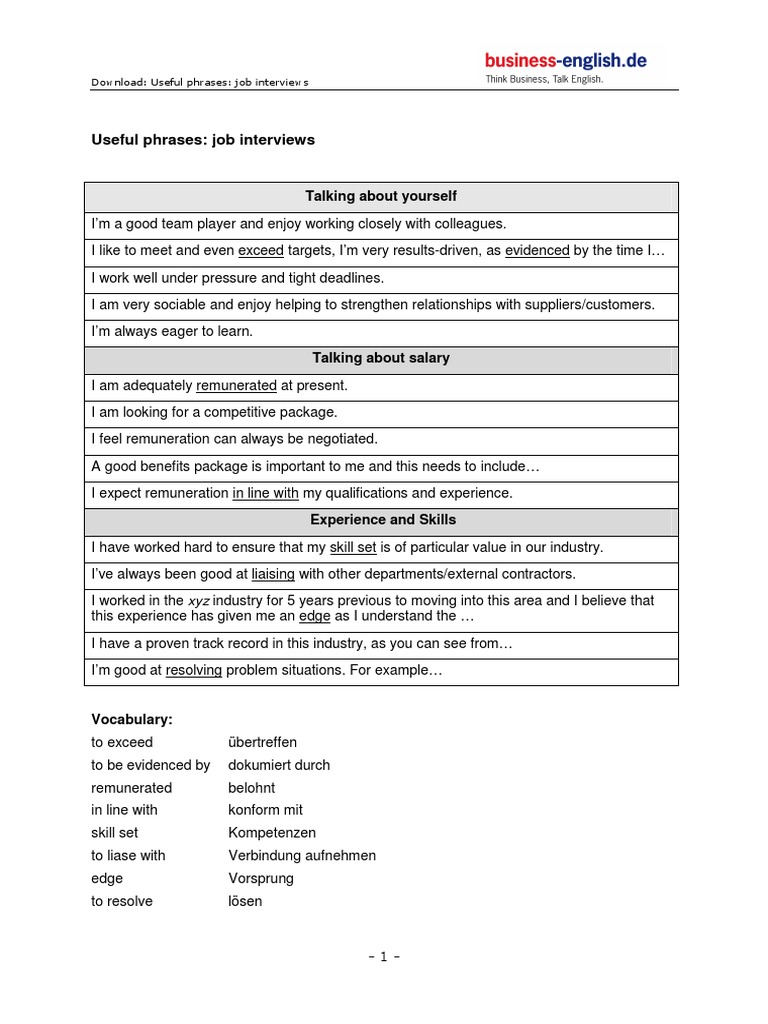 Job Interview Useful Phrases Guide | PDF