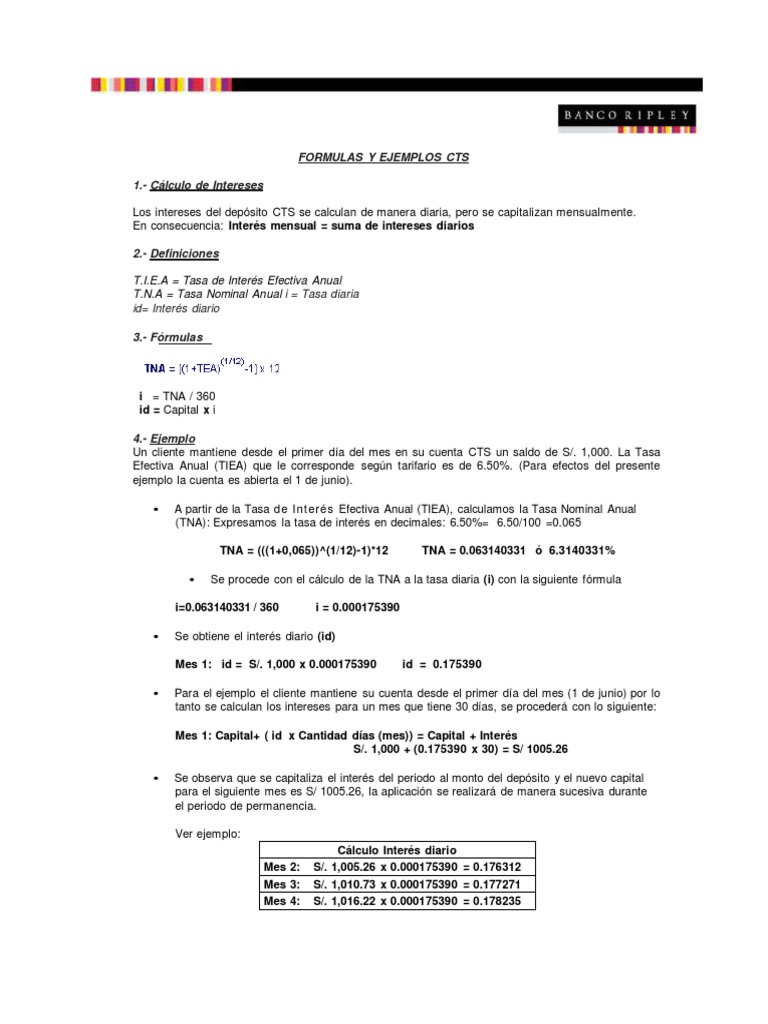 Cálculo de Intereses CTS: Fórmulas y Ejemplos | PDF | Interés | Dinero