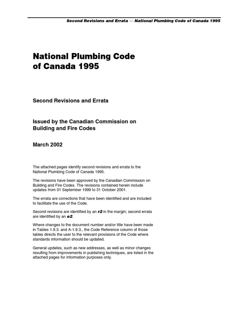 Canada National Plumbing Code Pipe (Fluid Conveyance) Polyvinyl