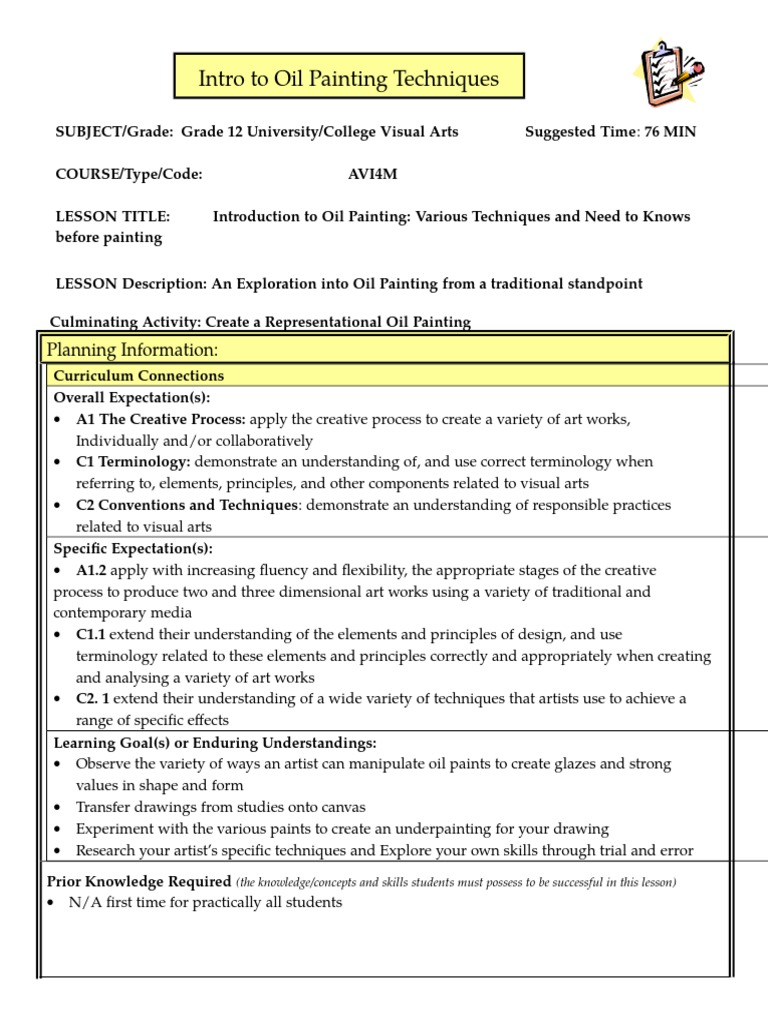 oil paint lesson plan Differentiated Instruction Oil Painting