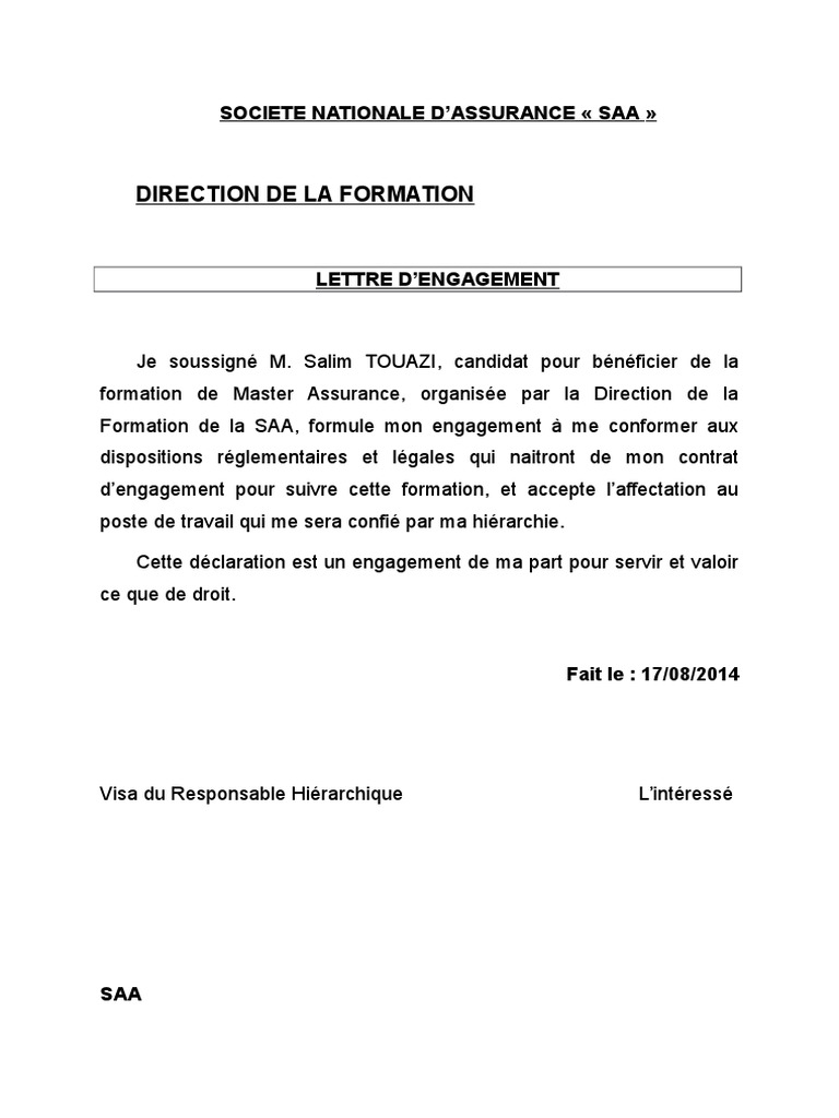 Lettre d'Engagement