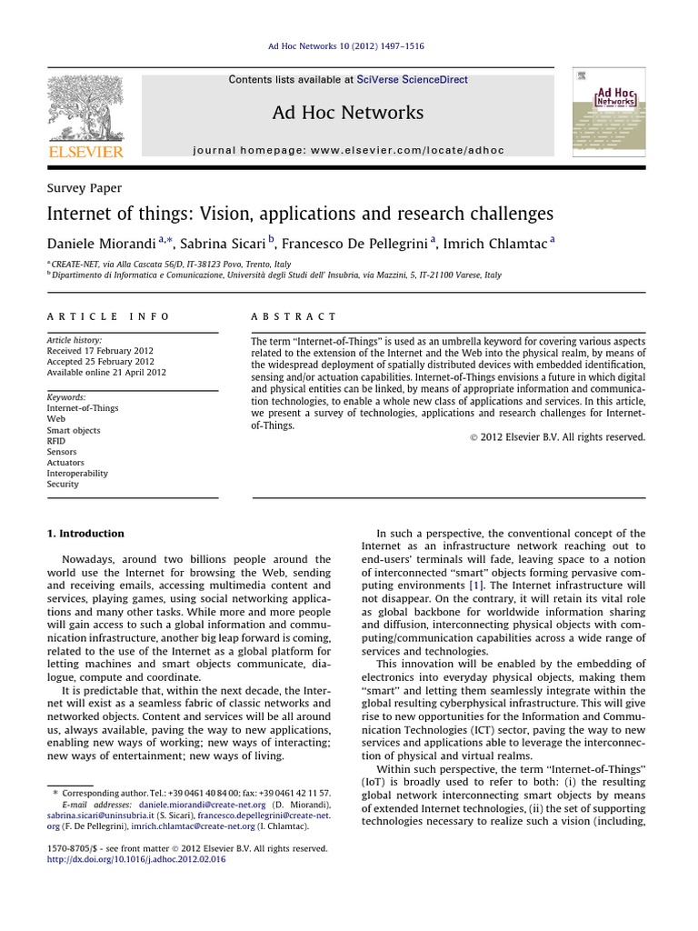 Internet of Things - Vision, Applications and Research Challenges | PDF ...
