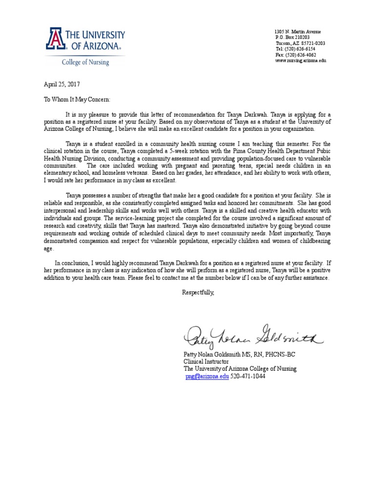 Pattys Generic Letter Of Recommendation PDF Nursing Health Care