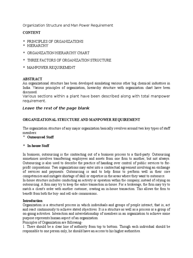 Organizational Structure & Manpower Needs | PDF | Outsourcing | Marketing