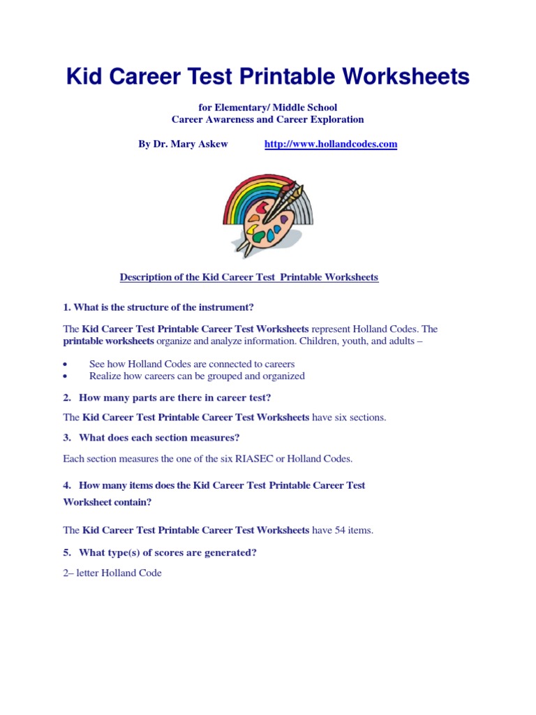 worksheet Career Exploration Worksheets career test printable worksheets special education teachers