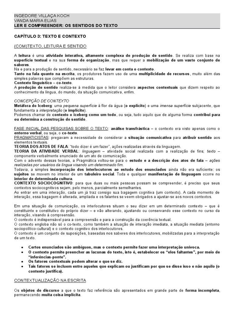 Ler e Compreender - Os Sentidos Do Texto (Cap 3) | PDF | Contexto (uso ...