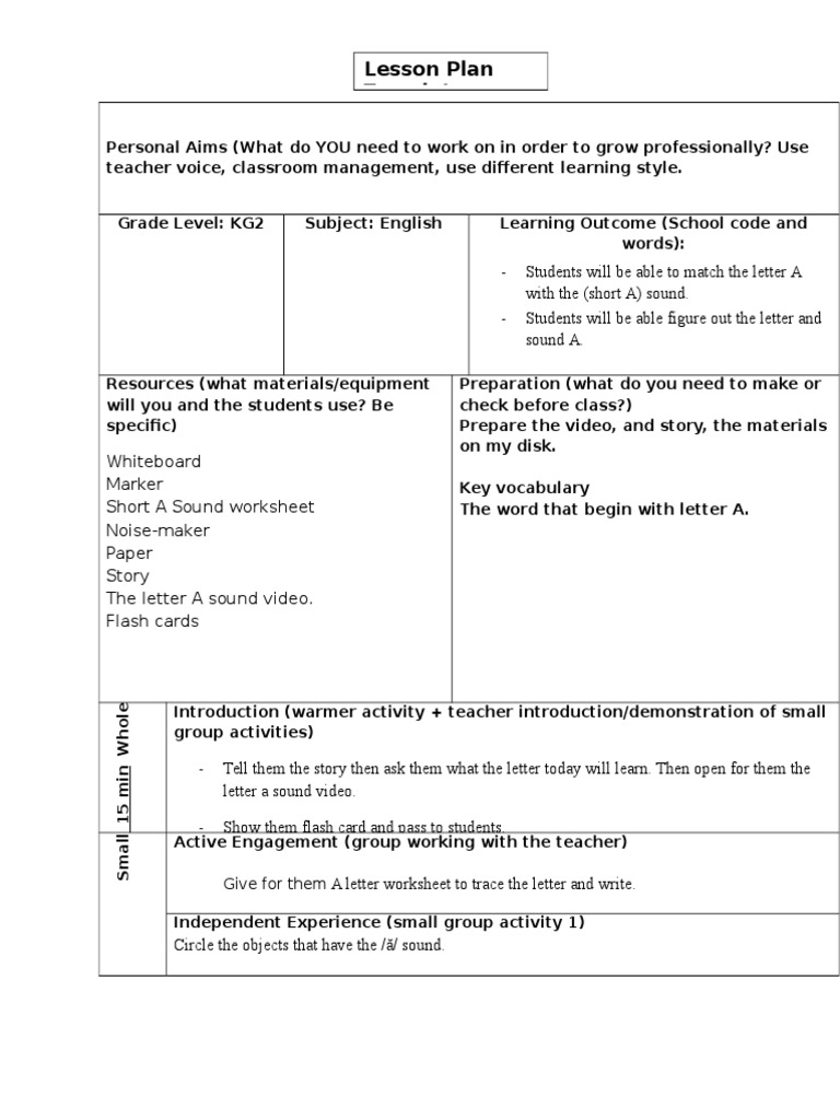 Lesson Plan Letter A Lesson Plan Teachers