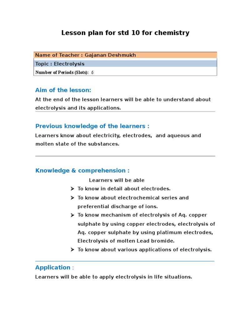 electrolysis lesson plan