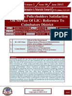 A Study On Policyholders Satisfaction On Service of LIC: Reference To Coimbatore District