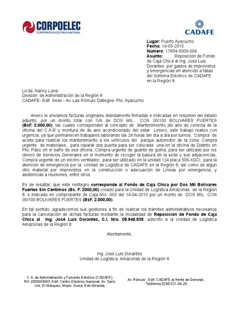 Modelo de Informe de Reposicion Caja Chica 4