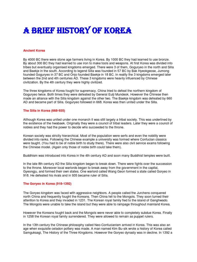 A Brief History of Korea PDF Korea Empire Of Japan