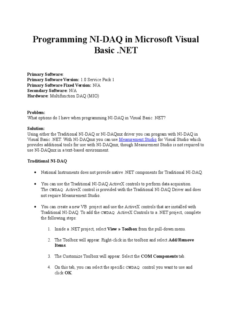 NI-DAQ Programming in VB.NET Guide | PDF | Clock | Microsoft Visual Studio