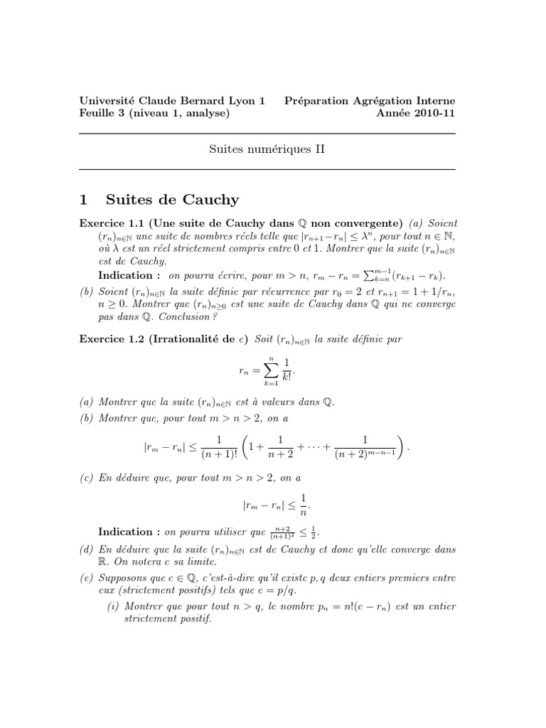Suite De Cauchy Pdf Fonction Monotone Analyse Complexe