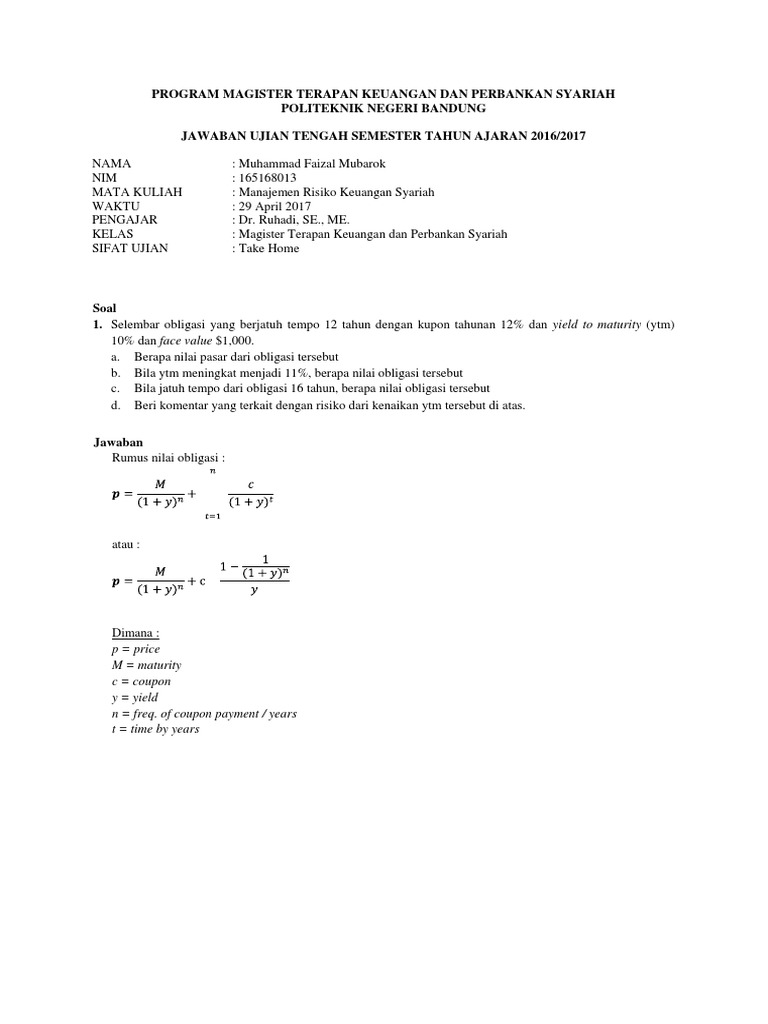 Contoh Soal Dan Jawaban Yield To Maturity - Dunia Sosial