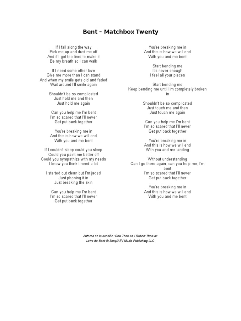 Bent Matchbox Twenty Autores de La Canción Rob Thomas / Robert