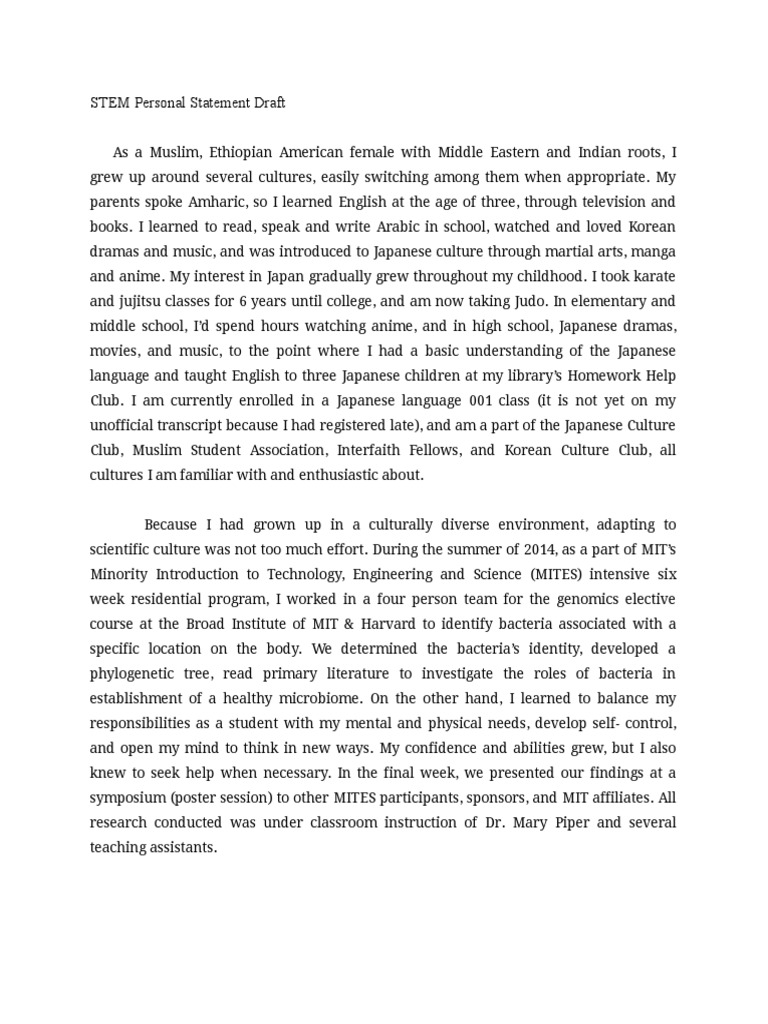 Stem Personal Statement Draft | PDF | Japan | Science