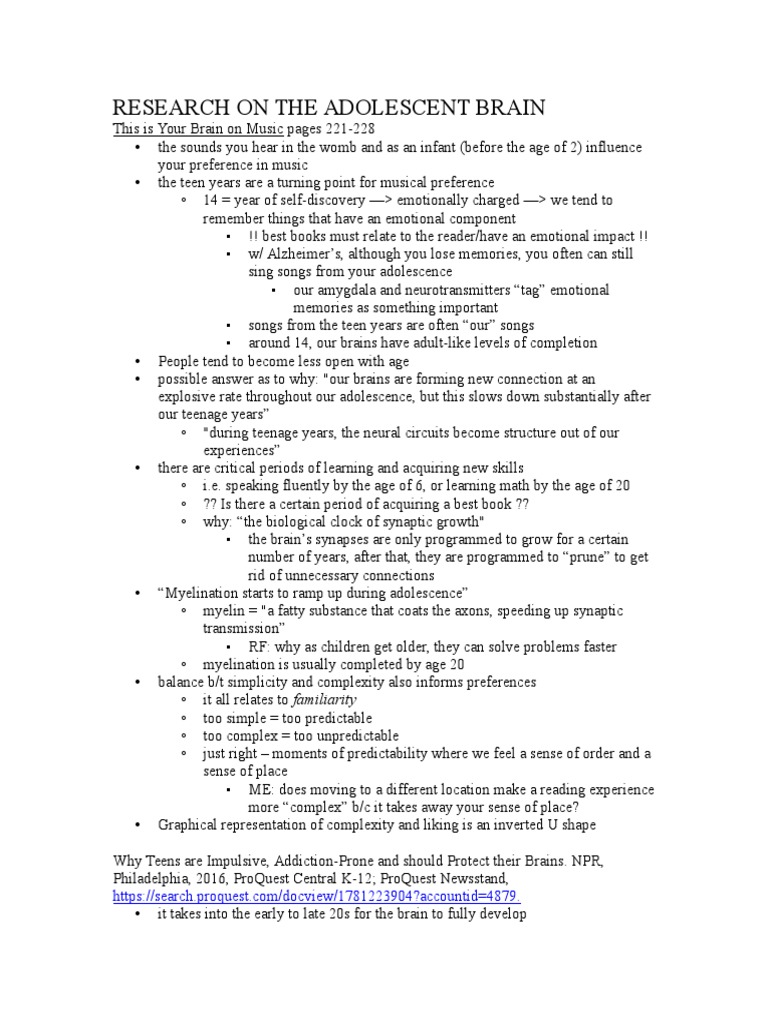 Research For Final Project | PDF | Adolescence | Brain