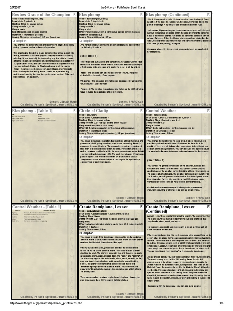 Spell Cards Cleric 7 | Nature