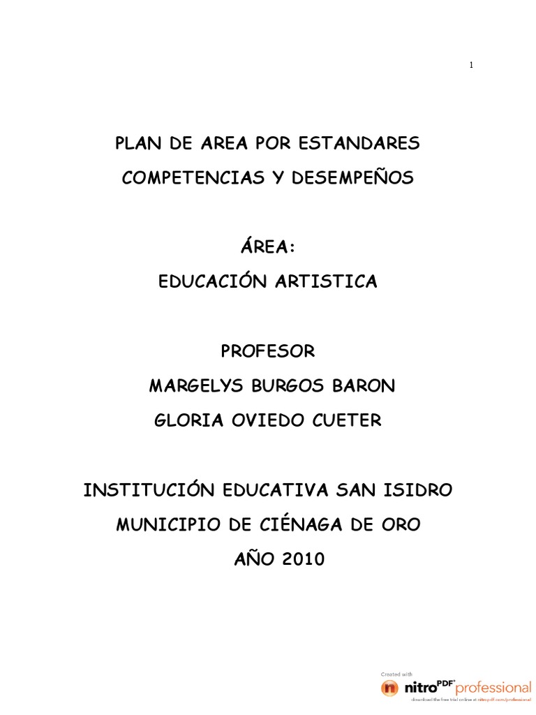 Plan de Area de Artística | PDF | Educación en artes visuales | Estética