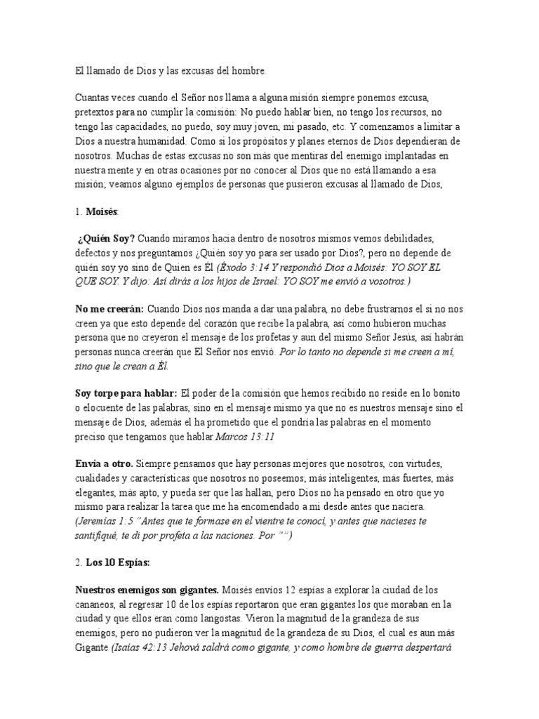 Excusas ante el llamado de Dios | PDF | Moisés | Profeta