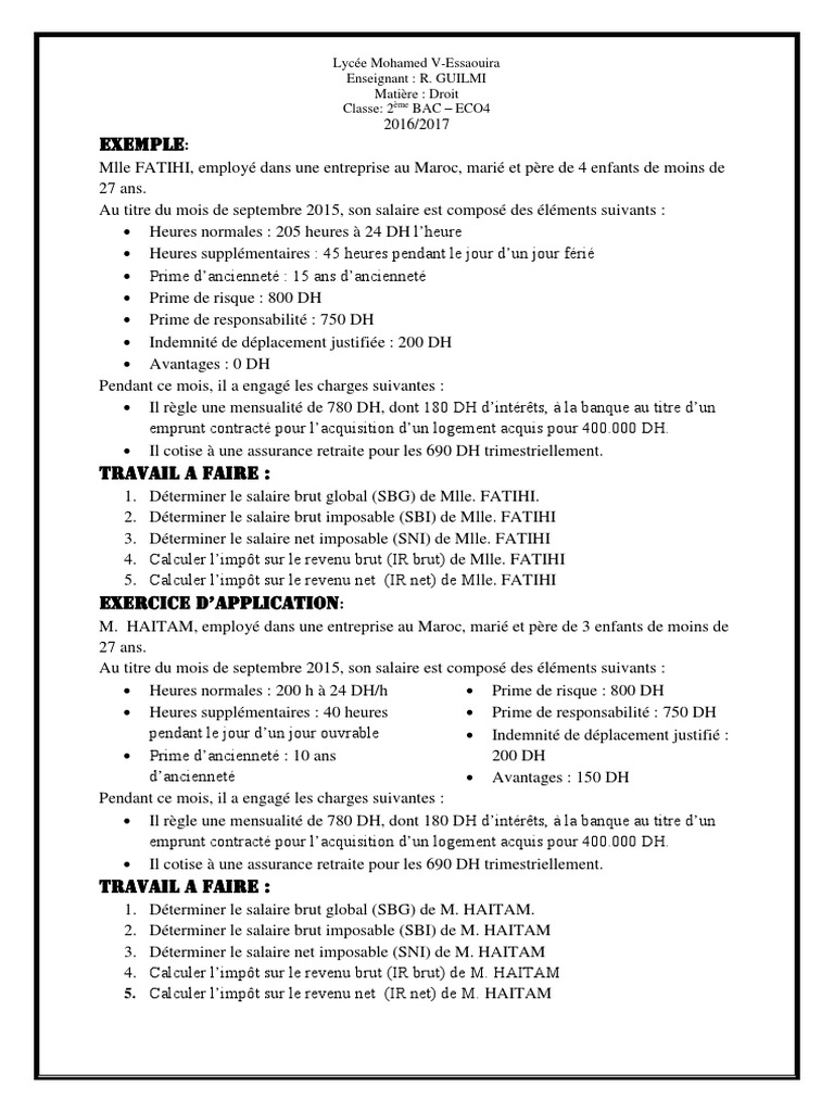 Calcul des salaires et impôts au Maroc | PDF | Impôt sur le revenu ...