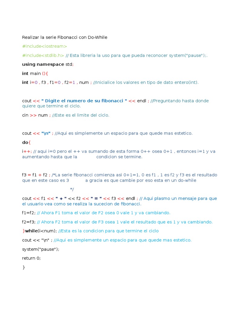 Serie Fibonacci con Do-While en C++ | PDF | Informática | Tecnología
