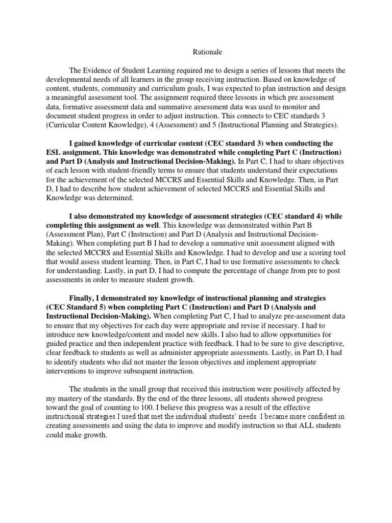 esl rationale Educational Assessment Curriculum