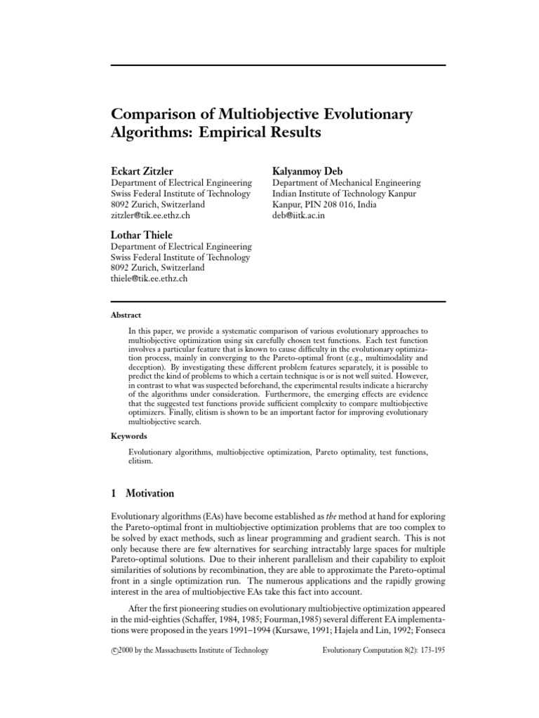 Multiobjective Evolutionary Algorithm Comparison | PDF | Mathematical ...