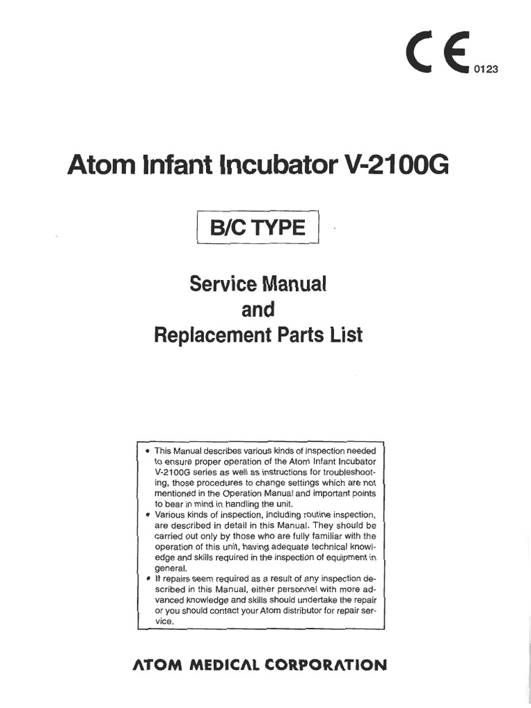 Atom V2100G Infant Incubator Service Manual PDF